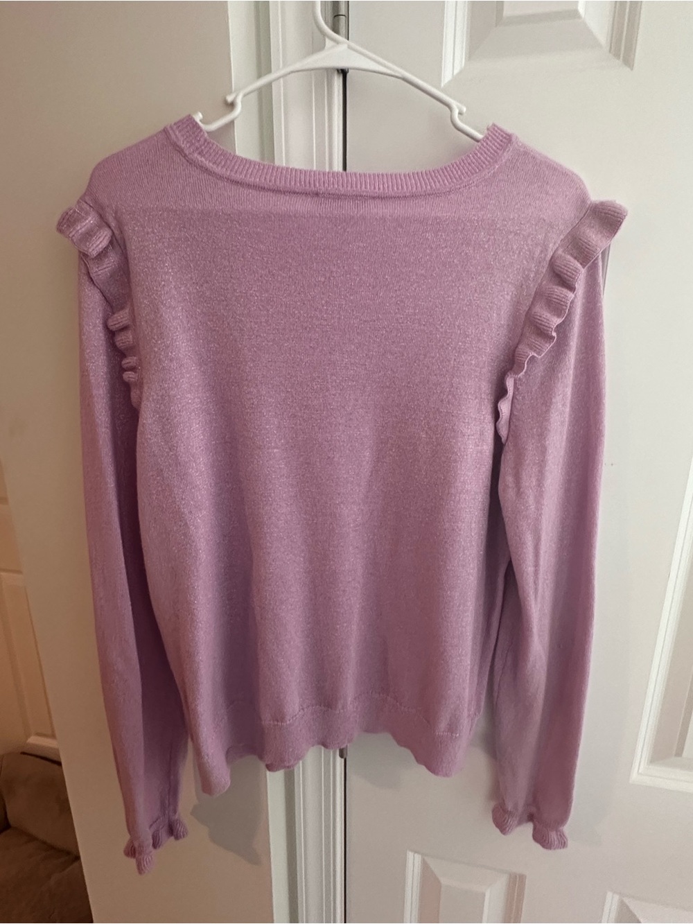 Pink Sparkle Ruffle Shoulder Sweater - Picture 2 of 6